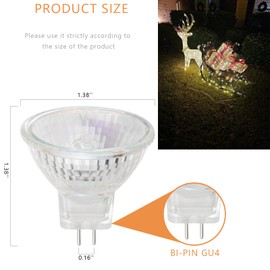 MR11 Halogen Bulb Clear Fiber Optics Halogen Flood Light Bulb, 10 Watts, 6 Volts, GZ4 Bi-Pin Base, with UV Glass Cover Guard, 2700K, 120 Lumens Pack of 4