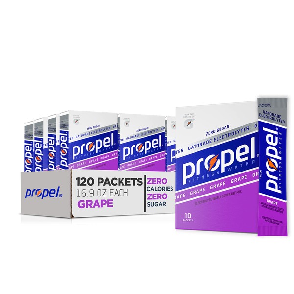 Propel Powder Packets Grape, With Electrolytes, Vitamins and No Sugar, 10 Count (Pack of 12) (Packaging May Vary)