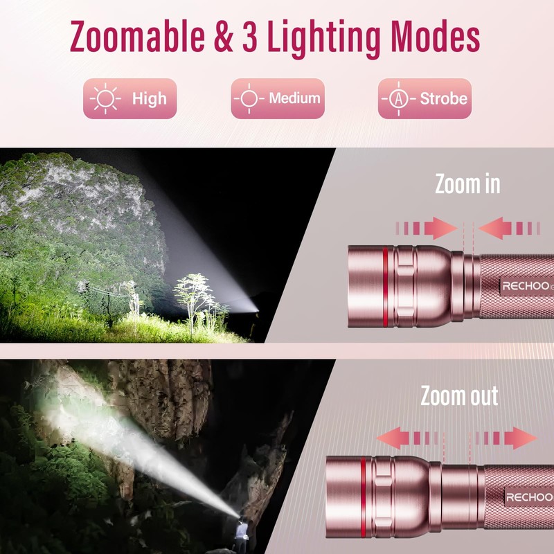 Rechargeable Flashlights High Lumens, G1000 Super Bright Flash Light Pink,