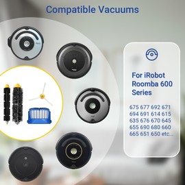 600 Series Replacement Parts accessories Kit for iRobot Roomba 692 675 677 671 694 614 691 670 615 676 639 621 679 606 605 643 641 Robotic Vacuum attachment,1 Main Brush, 4 filter, 6 Side Brush