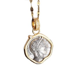 Myth Athena Owl Artemis Hecate Miraculous Medallion Double-Sided Coin Necklace,Greek Myth Queen Coin Medal Necklace For Women