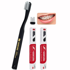 DUJINDENT Orthodontic Toothbrush for Braces [2 Packs][Made in Korea] V Trim Cutting American Bristles Braces Toothbrush for Brackets and Wires Cleaning (Ortho Compact 20 Soft, 2 Pack)