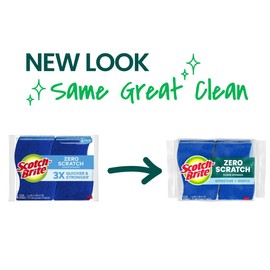 Scotch-Brite Zero Scratch Scrub Sponge, 12 Kitchen Sponges for Cleaning Around the Home, Bathroom & More, Effective + Gentle Dish Scrubber, Best for Nonstick Pots and Pans, Safe on Most Surfaces