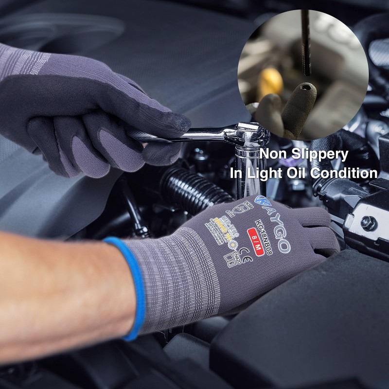KAYGO Safety Work Gloves MicroFoam Nitrile Coated-KG18NB,Seamless Knit Nylon Glove