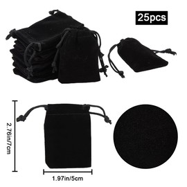 Beebeecraft 25Pcs Velvet Drawstring Pouches, 7x5CM Black Rectangle Jewellery Pouches for Jewellery Earplug and Key Chains