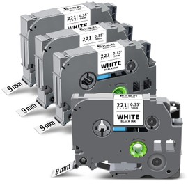 Exsun 4 Pack Compatible 9 mm Label Tape for Brother TZe-221 TZe221 TZ-221 TZ Tape for PT-H105 PT-H107B PT-H100LB 1000 PT-D210VP D600VP D400 PT-E100 P700 PT-H100R PTP7 500W 50W White