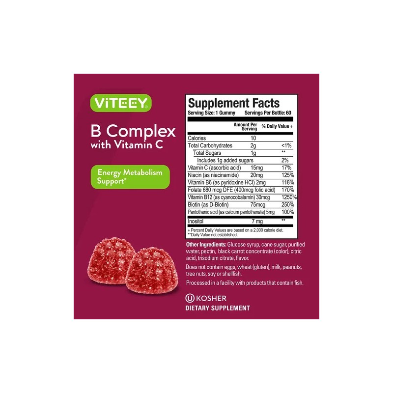 Viteey Gomitas Complejo B Vitaminas C Ácido Fólico 120