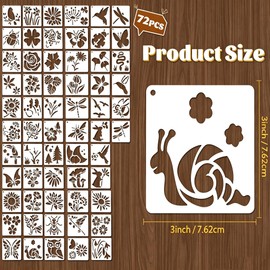 Papryn 72 Pcs Flower Stencils Set for Crafts Reusable Flower Butterfly Leaf