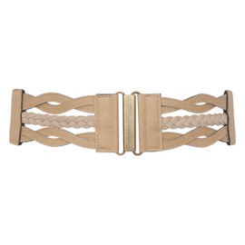 eVogues Plus Size Braided Elastic Stretchy Retro Wide Waist Cinch Belt Khaki - One Size Plus