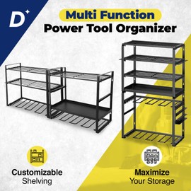 Decluttify Heavy Duty Power Tool Organizer Wall Mount (Holds Up to 165 lbs) - Easy Multisurface Install Tool Organizer with Customizable Shelves | Multi-Tool Holder for Drills, Hammers, & Hand Tools