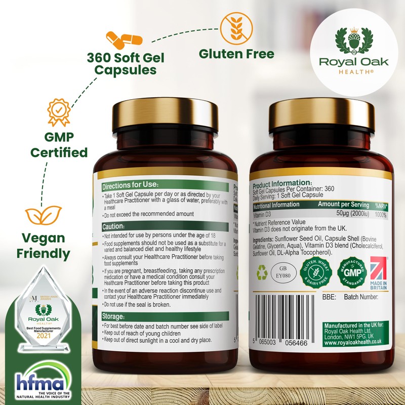 Royal Oak Health Vitamin D3 2000iu (Cholecalciferol) x360 Soft Gel