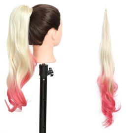 Flexible Wrap Around Ponytail Extension Curly Wave Hair Extension Long Curly Ponytails Hairpieces For Women Ladies Daily Use (32inches, 613/PINK)