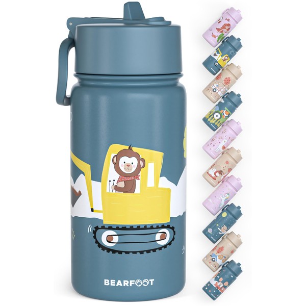 BEARFOOT Children's Stainless Steel Water Bottle with Straw - Thermos
