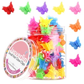 JASVERLIN Butterfly Clips for Hair, Y2K Small Mini Hair Claw Jaw Plastic Hair Aesthetic Accessories for 90s Girls Women 8 Colors 50 Pcs (Neon Glow)