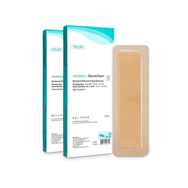 MedVanceTM Silicone - Bordered Silicone Adhesive Foam Dressing Size 4"x 12" (2.4"x10.4" Pad) 10 Pack