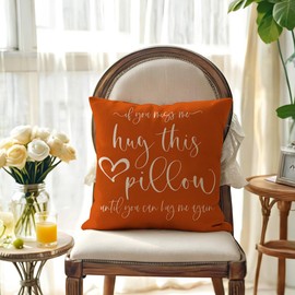 JAERUE Lover Throw Pillow Case Hug This Pillow Until You Can Hug Me Decorative Cushion Cover Couple Heart Long Distance Gift 18 x 18 inches Valentine's Day Birthday Gifts (Orange)