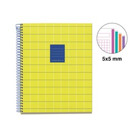Miquelrius - Notebook A5 (148 x 210 mm) 100 Sheets Squared 70gsm Hard Card Cover 4 Colour Ribbons Spiral Bound 2 Holes Squared Notebook Beautiful Stationery Yellow Bright