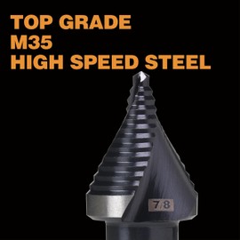 Jerax tools M35 HSS 7/8 Inch Step Drill Bit, Single Size Unibit with Double Spiral Flutes for Drilling Small Holes on Stainless Steel, Metal, Wood, Plastic