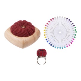 QUARKZMAN Wooden Base Pin Cushion with Adjustable Finger Ring Felt Needle Cushion and 40 Pieces Sewing Needles for Sewing Quilting Crafts Crafts Wine
