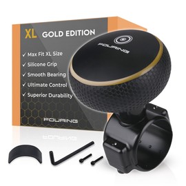 FOURING BL Steering Wheel Knob Spinner - Universal Non-Slip Fit, ABS & Premium Silicone Finish Suicide Knob with Metal Ball Bearing - Ideal for Cars, Trucks, Boats (Large-Gold)