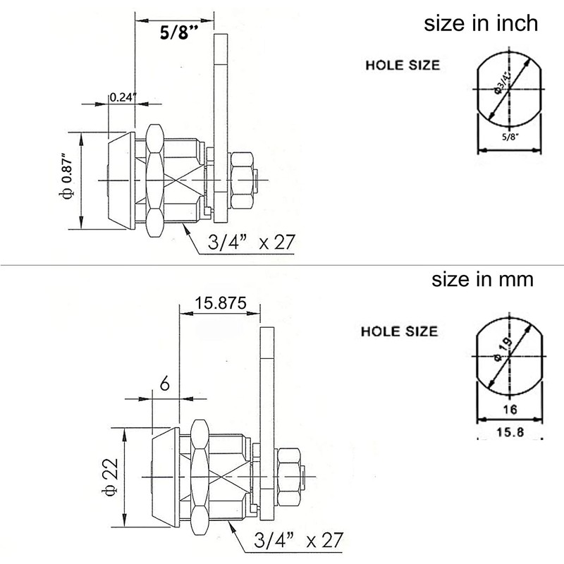 Homak Replacement Lock - Tubular Cam Lock 2 Keys Each