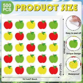 Whaline 500Pcs Apples Stickers Back to School Apples Paper Label Decals Colorful Self-Adhesive Seal Stickers Fruit Reward Sticker for School Classroom Envelope Greeting Cards Decoration