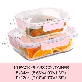 C CREST [10 Pack] Glass Meal Prep Containers, Food Storage Containers with Lids Airtight, Glass Lunch Boxes, Microwave, Oven, Freezer and Dishwasher Safe