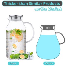 2.6 Liter 88 oz Glass Pitcher with Lid and Spout, Bivvclaz Glass Water Pitcher for Fridge, Glass Carafe for Hot/Cold Water, Iced Tea Pitcher, Large Pitcher for Coffee, Juice and Homemade Beverage