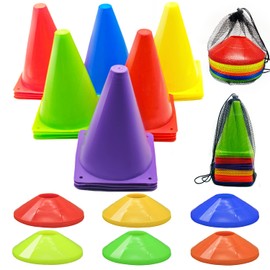 Soccer Cones Set, 24Pcs 7" Cones Sports + 60Pcs Disc Cones, Soccer Training Equipment with 2Pcs Carry Bag, Agility Field Marker, Soccer Cones for Training Kids, Plastic Soccer Cones for Drills