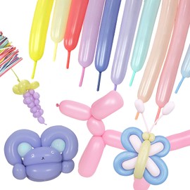 Rimobul 100PCS 260Q Balloons Twisting Animal Long Balloons Thickening Latex Twisting Modeling Long Magic Balloons for Animal Shape,Birthdays,Clowns (Macaron)
