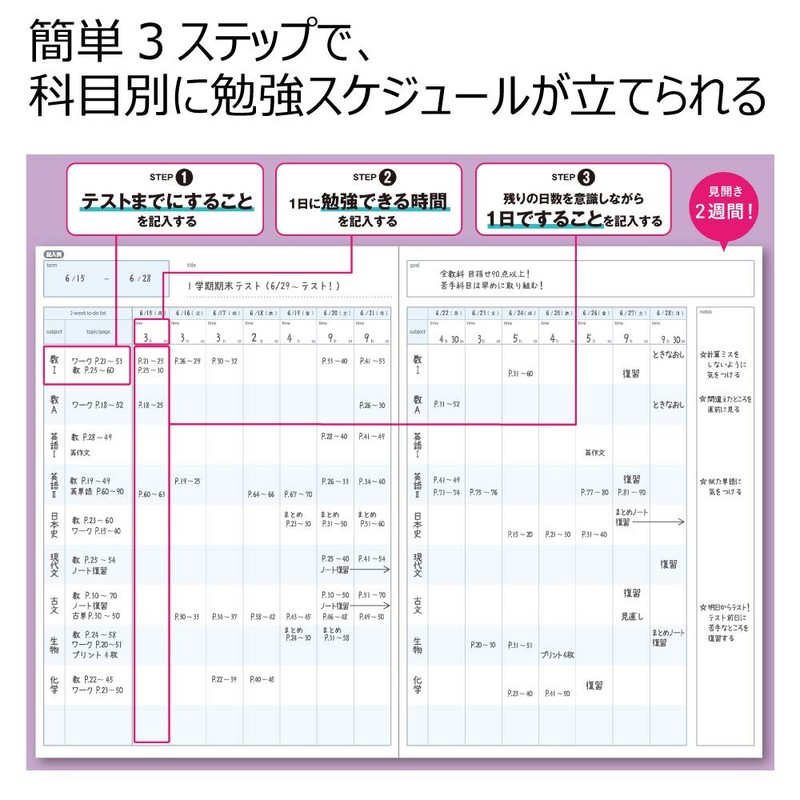 Kokuyo No-Y80LT-VX2SET Campus Notebook, Study Planner, 2 Weeks Ruled, Semi