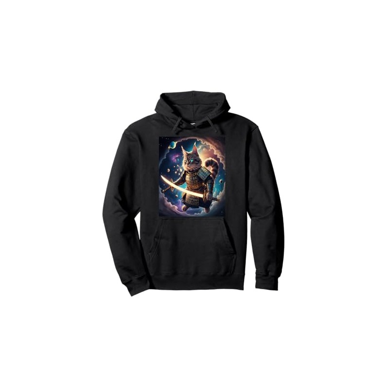 Astral Samurai Cat Guardian of the Celestial Waves Pullover Hoodie