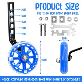 Idota Stabilisers, Bicycle Stabilisers Children's Bicycle Auxiliary Wheels for Children with Mute Flash Wheels Adjustable Safety Stabilisers Universal Auxiliary Wheels for 12 14 16 18 20 Inch Single