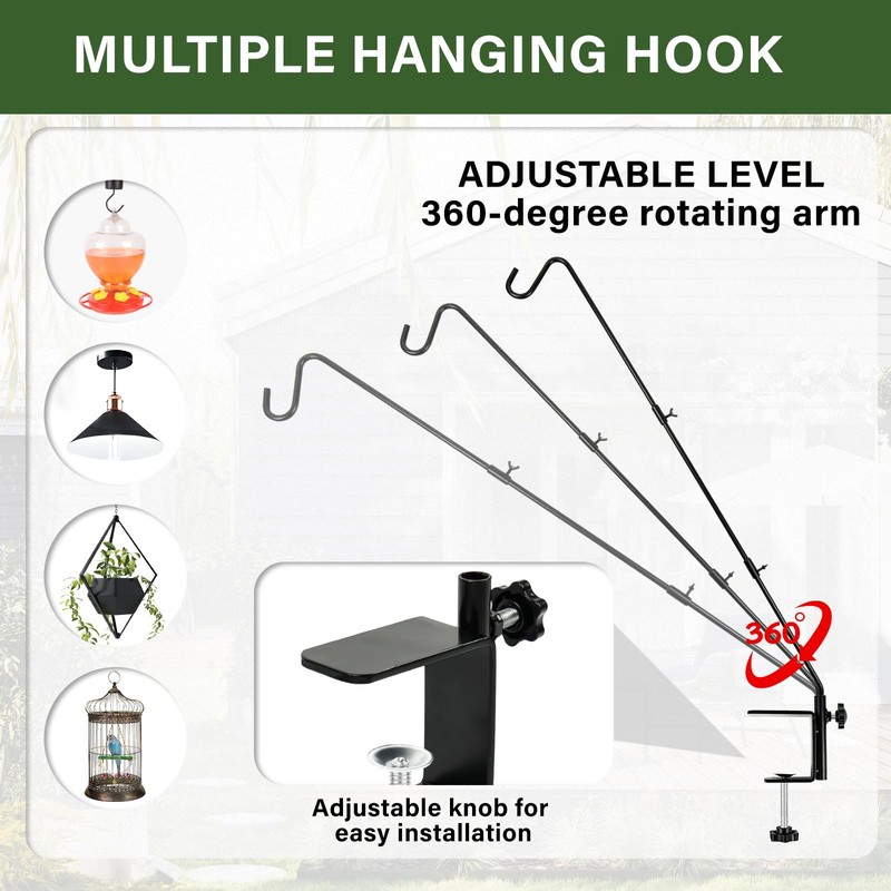 DAEHUI Deck Bird Feeder Hanger with 3in Clamp for Railing