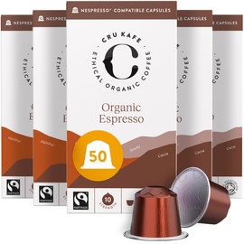 Cru Kafe Strong Espresso Organic Espresso Coffee Capsules (50 Pods) Compatible with Nespresso OriginalLine, Krups, Inissia, CitiZ, Pixie, KitchenAid and Expert