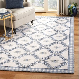 SAFAVIEH Chelsea Collection Accent Rug - 3'9" x 5'9", Ivory & Blue, Hand-Hooked French Country Wool, Ideal for High Traffic Areas in Entryway, Living Room, Bedroom (HK55D)