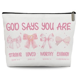 Lyiibb God Says You Are Cosmetic Bag, Christian Gifts for Women, Pink Bible Verse Makeup Bag, Birthday Gifts Bridesmaid Gifts Cosmetic Bag