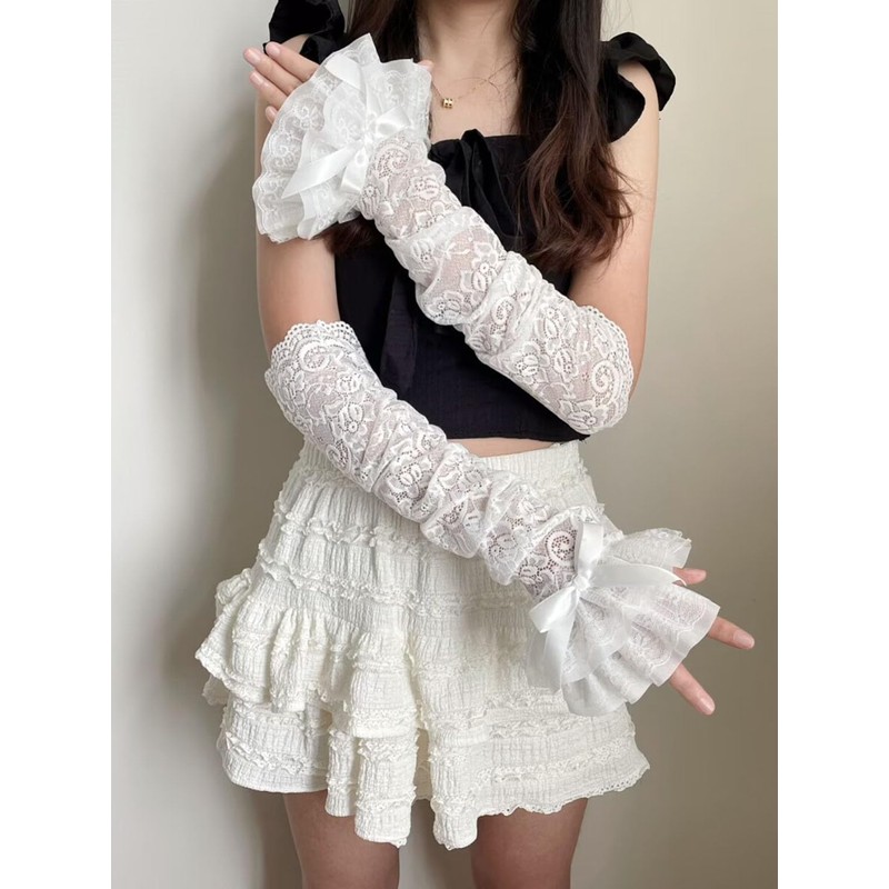 Ekieta Women's Arm Warmer, Lace Frill, Arm Sleeve, Thin, Floral