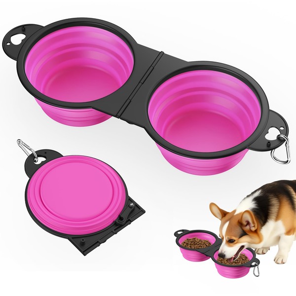 Pawaboo 2-in-1 Collapsible Dog Bowls, Dual Puppy Food and Water