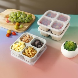 Emptycolor 3 Pack Silicone Snack Containers with Lids 4 Compartment Bento Lunch Box for Adults, Reusable Divided Food Storage for Daycare, Travel, Work, BPA Free, Microwave Safe