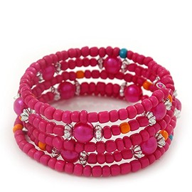 Avalaya Fuchsia Acrylic Bead Multistrand Bracelet/Teen's Style/Adjustable