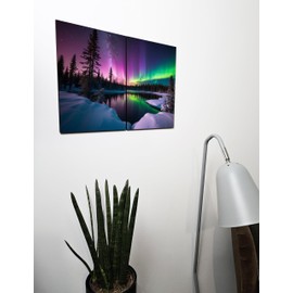 The Plum Penguin Northern Lights Over Snowscape Dual A4 Wood Wall Art - Aurora Borealis MDF Decor Canvas Alternative 40 x 30cm