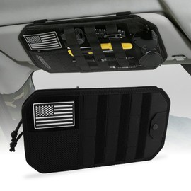 Car Sun Visor Organizer, Tactical Molle Panel Visor Storage Organizer with Sunglasses Holder for Police Gear & Overland Accessories, Universal Fit for Trucks, SUVs, Jeeps & Patrols, Black