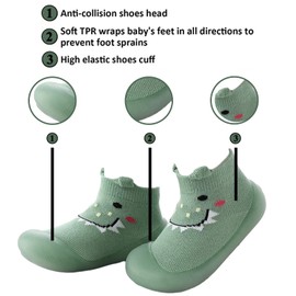 Toddler Shoes Baby First-Walking Trainers - Upgraded Breathable Anti-Slip Toddler Shoes Socks/ Soft Kid Cute Non-Skid Sock Shoes Indoor Slipper Mesh Lightweight Sole Children Baby Girl Boys Floor Socks 1 Pair (Green, Infant, 12 Months, Age Range, US Foot