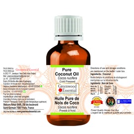 Greenwood Essential Organic Natural Virgin Coconut Oil (Cocos nucifera) 100% Natural Therapeutic Grade Cold Pressed for Personal Care 100ml (3.38 oz)