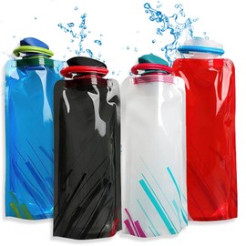 WQNNQW Faltbare Trinkflasche 700ML, 4 Stück Faltbare Flasche, PE Faltbare Wasserflasche Wiederverwendbare Trinkflasche Faltbar für Wandern,Radfahren,Abenteuer,Reisen (Weiß,Rot,Blau,Schwarz)