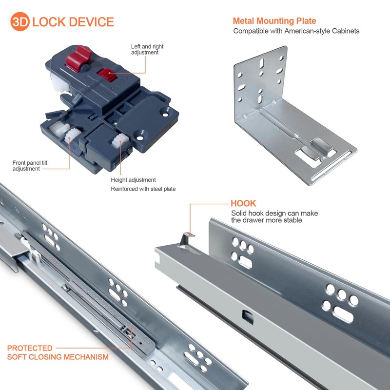 4 Pair 9 Inch Undermount Soft Close Drawer Slides Full