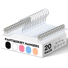 HUADYMEET 20 Pack 12Inch Pants Hangers with Wide Clips,Metal Trouser Hanger for Jeans.Space Saving Skirt Hangers Heavy Duty Non-Slip Adjustable Clothes Shorts Hanger for Women,Men,White