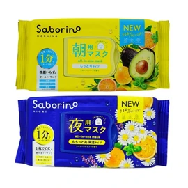 Saborino Set of 2 Morning & Night Mask Pack Face Wash Skin Care Moisturizing Morning Pack Sheet Mask, Fruity Herb Scent, Chamomile Orange Scent (Feeling Mask N & Eye Rash Sheet N)