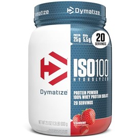 Dymatize ISO100 Whey Protein Powder Isolate, Strawberry, 25g of Protein, 5.5g BCAAs, Less Than 120 Cal., Gluten Free, 1g Fat, 1g Sugar, 2g Carb (20 Se